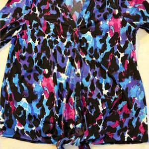 Dana Buchman Button Front Shirt Beige Cotton Blend Retro Phoebe Friends Y2K EUC